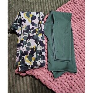 Women's XL 2-Pack High Rise Ankle Leggings Green/Multicolor Abstract Stretch 28"